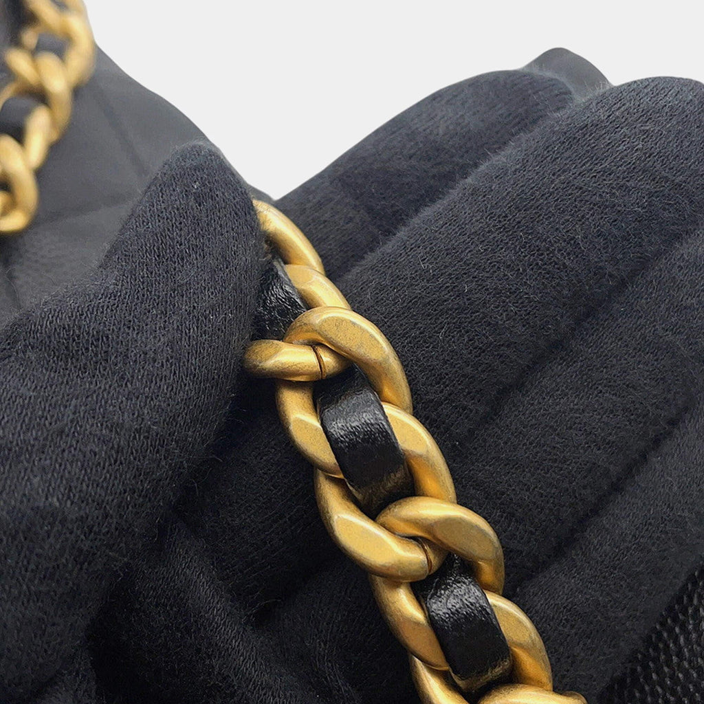 Chanel 22 Large Black Quilted Caviar Leather Drawstring Bag