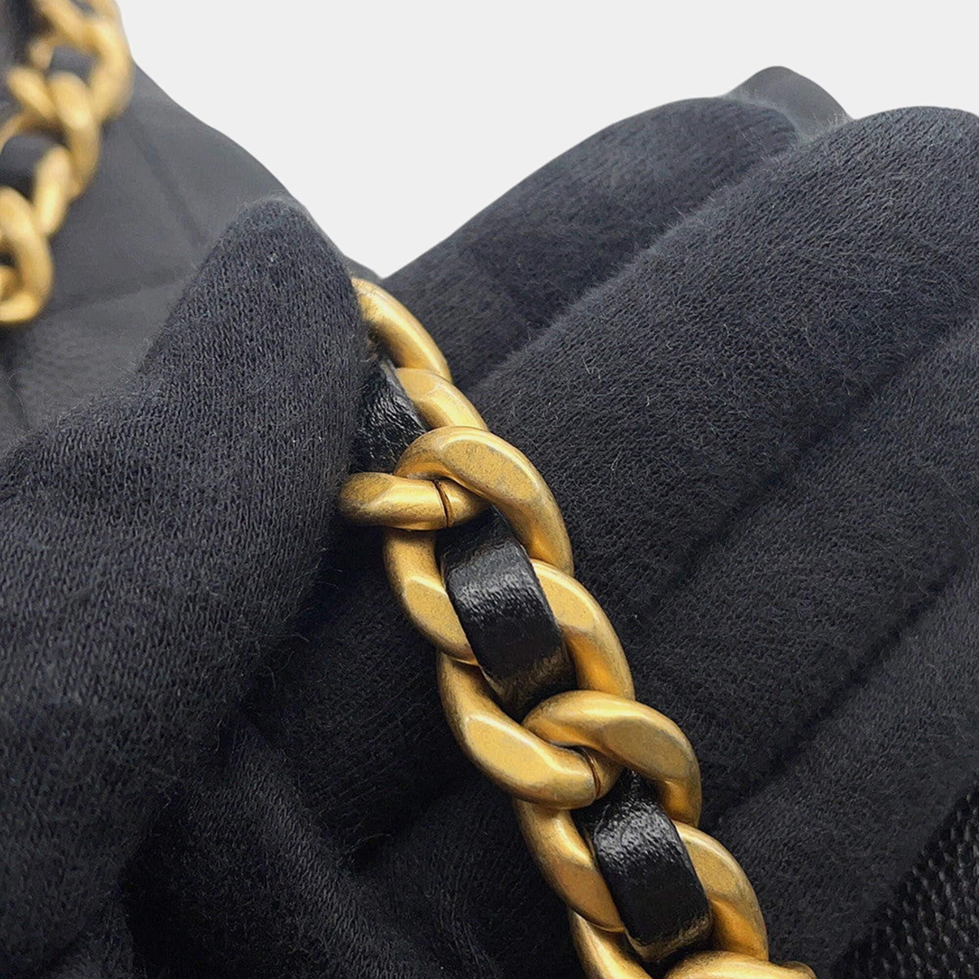 Chanel 22 Large Black Quilted Caviar Leather Drawstring Bag