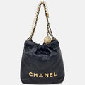Chanel 22 Large Black Quilted Caviar Leather Drawstring Bag