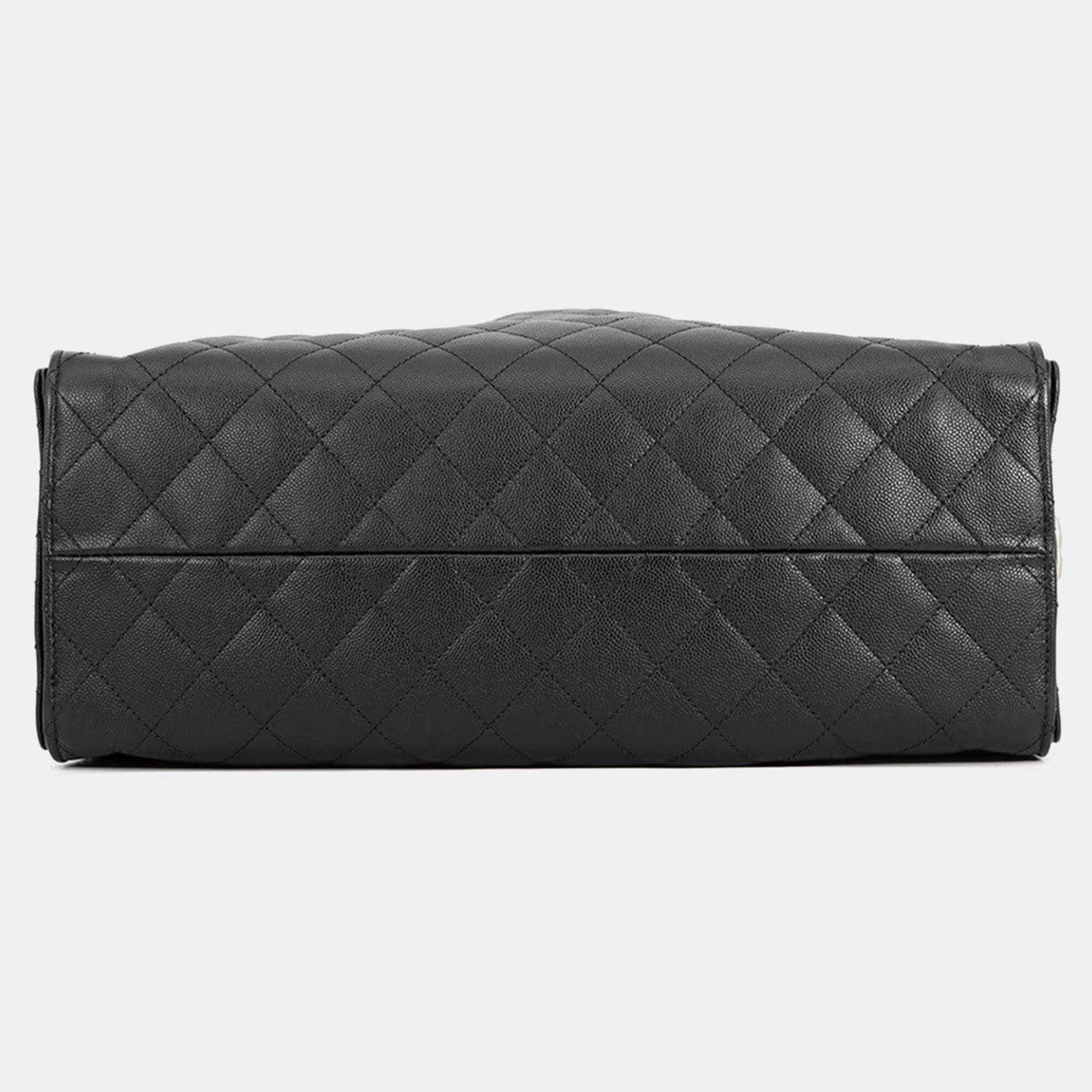 Chanel 22 Large Black Quilted Caviar Leather Drawstring Bag