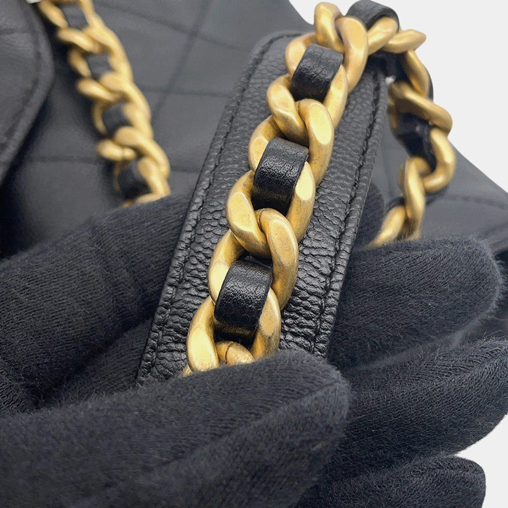 Chanel 22 Large Black Quilted Caviar Leather Drawstring Bag