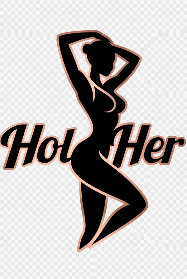 Silhouette of a woman with 'Hot Her' text on a transparent background